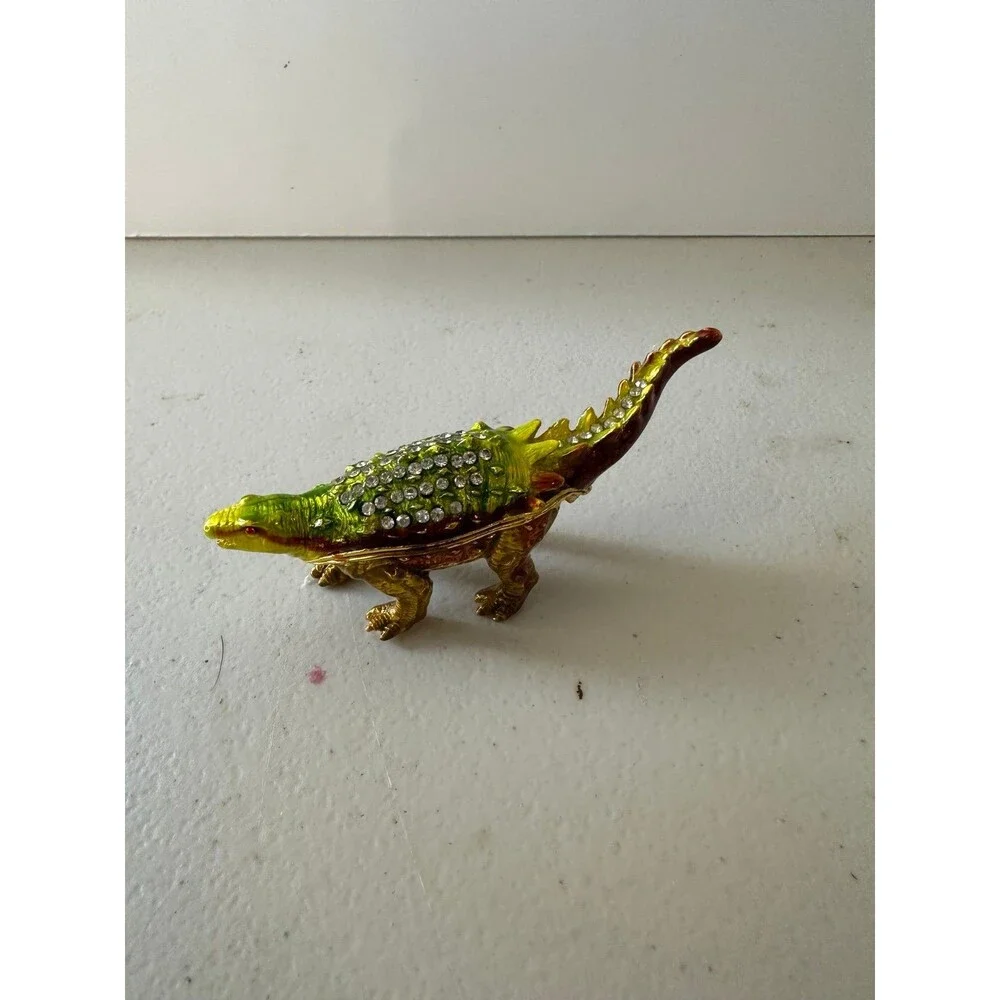 Cristiani Collezione Austrian Crystals Pewter Dinosaur Hinged Trinket Box
